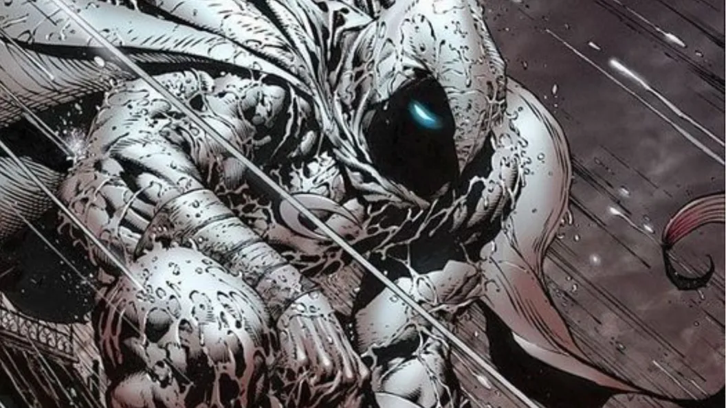 Moon Knight depicted in a dynamic comic illustration