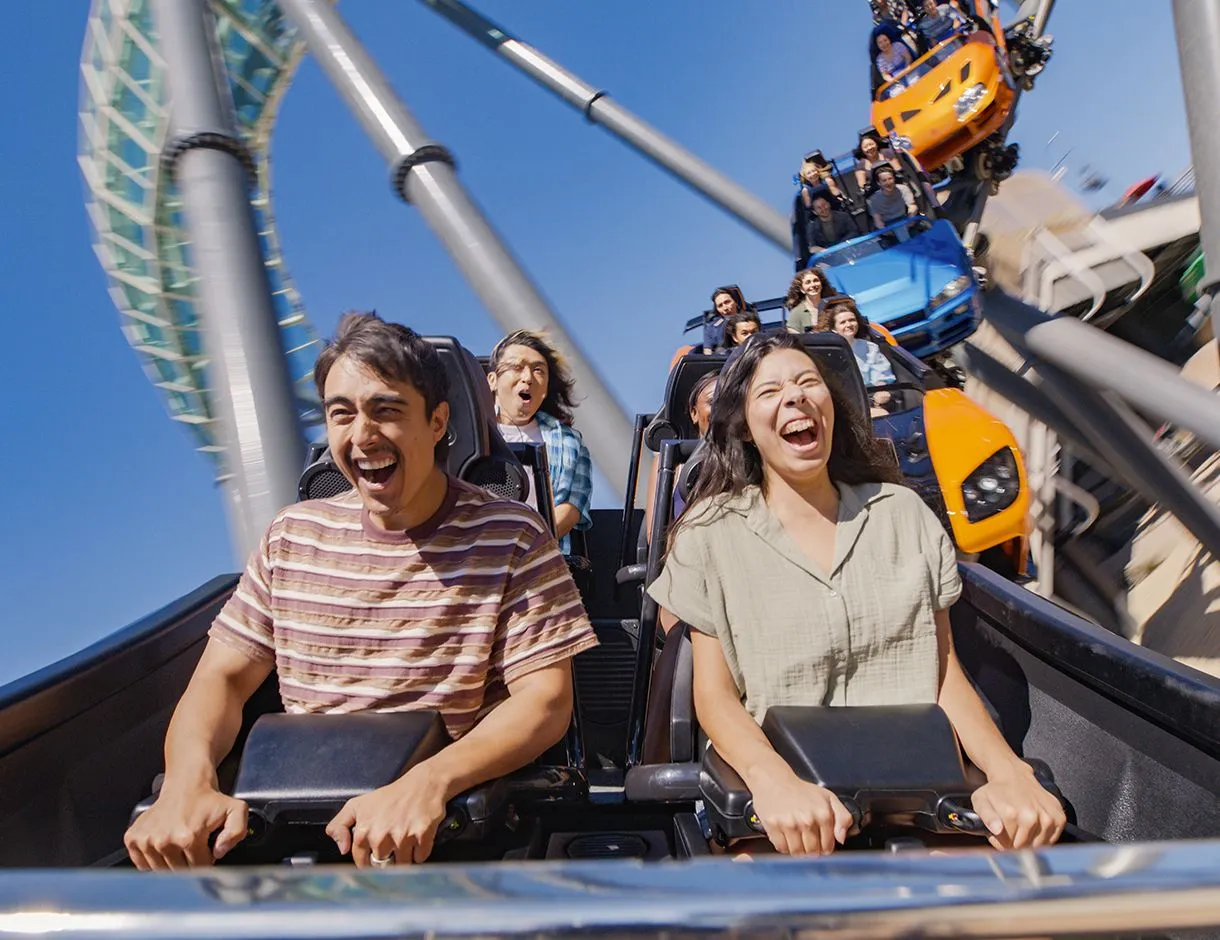 Crowd enjoying the Fast & Furious rollercoaster at Universal Studios