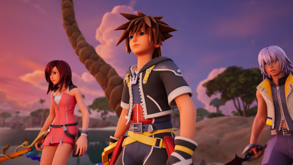 Fortnite x Kingdom Hearts characters Sora, Riku, Kairi, Roxas