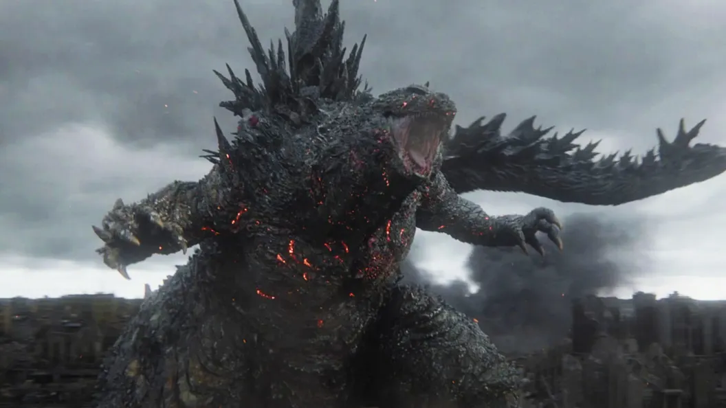 Godzilla facing King Ghidorah in a dramatic confrontation