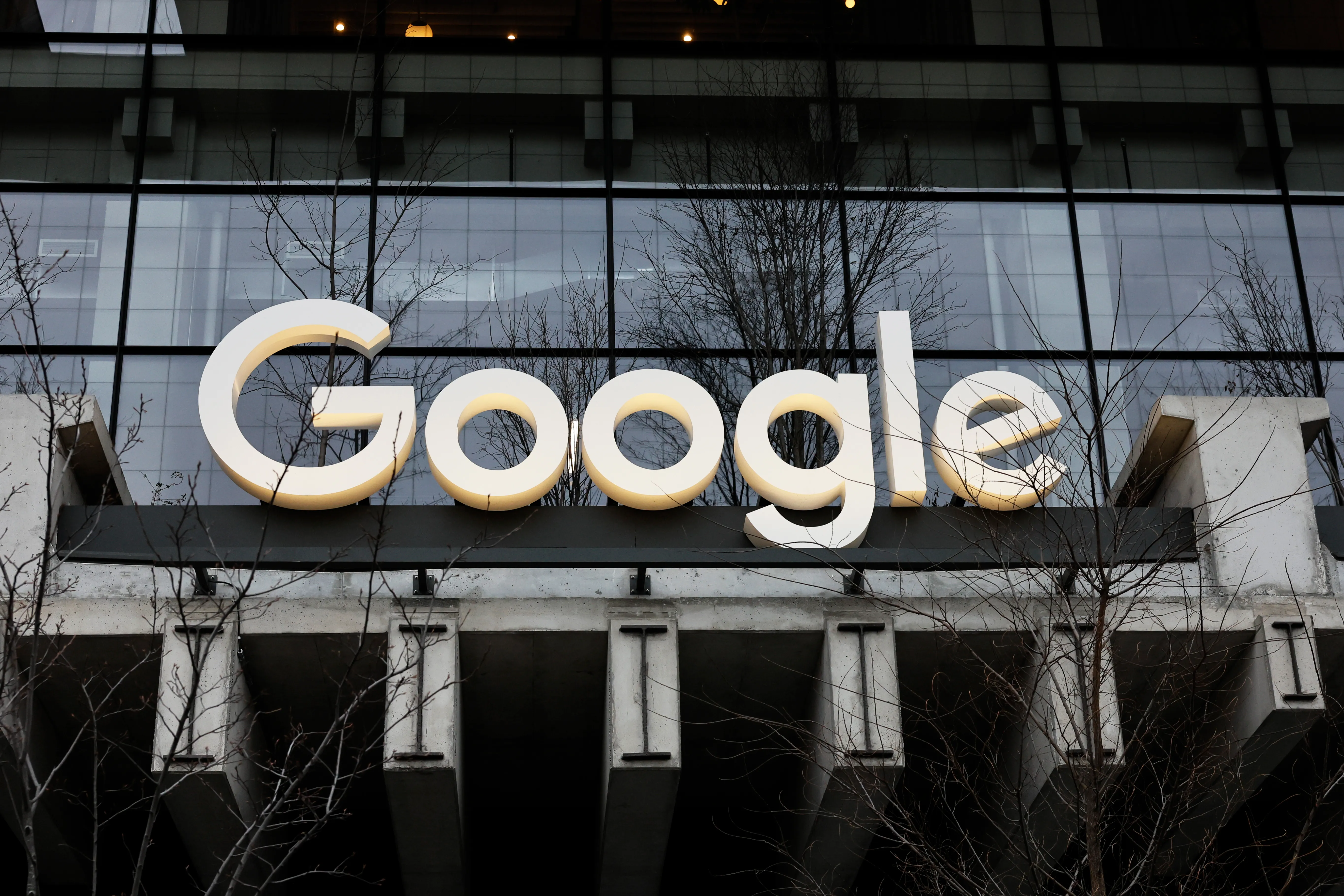 Google logo on a digital advertising screen
