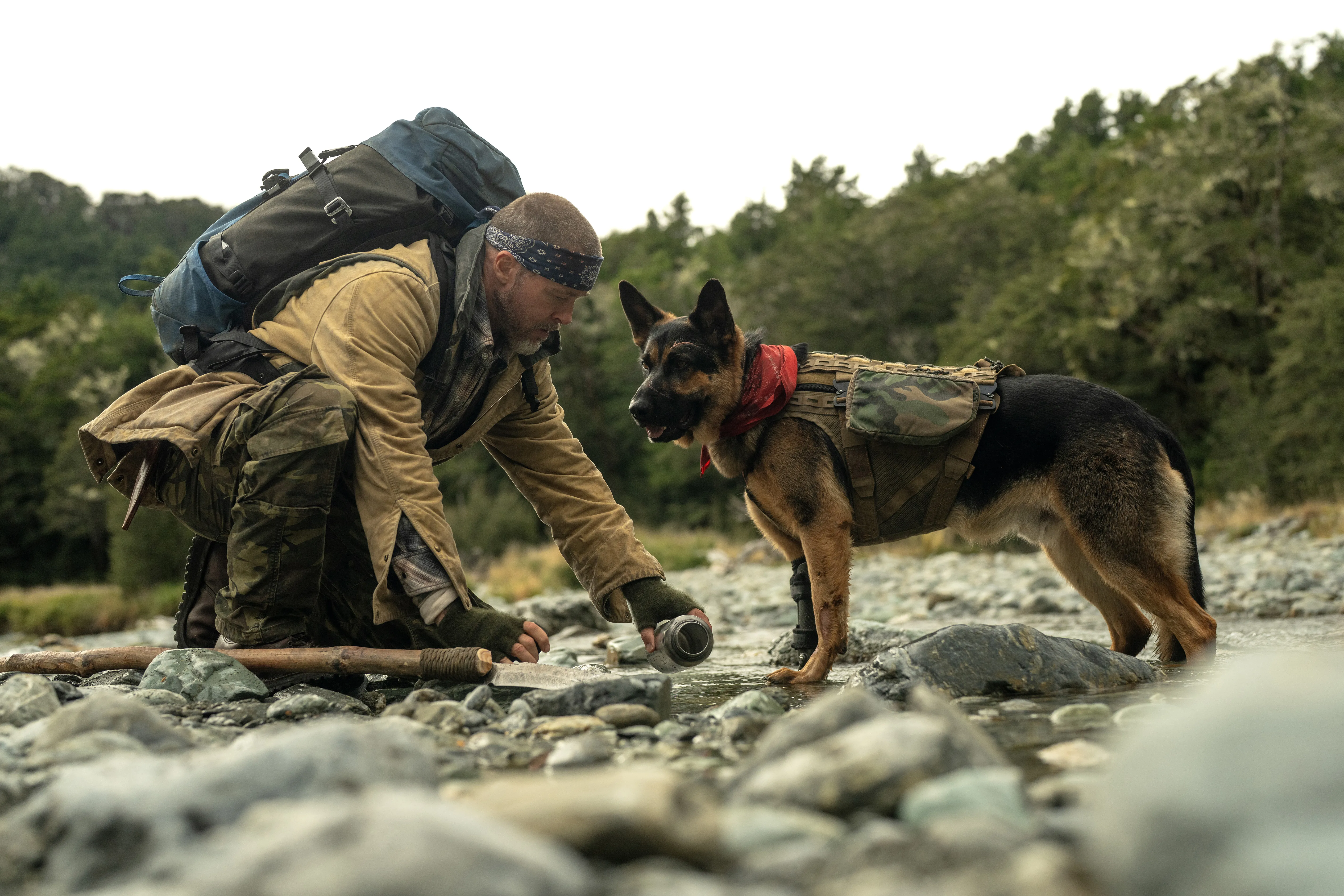 Brad Pitt in Heart of the Beast with his combat dog