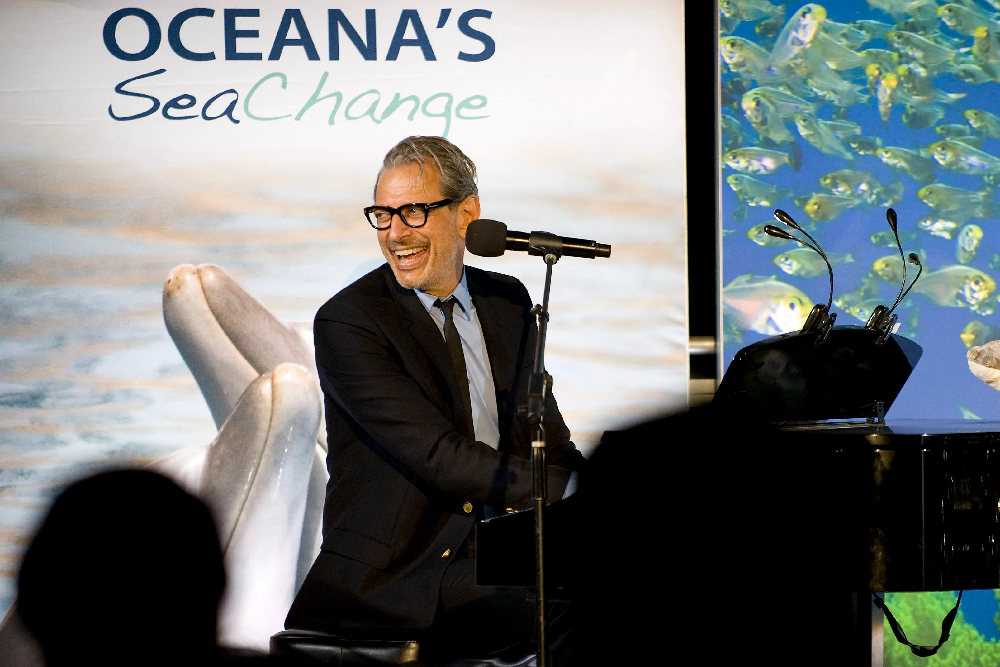 Jeff Goldblum celebrating his hosting role