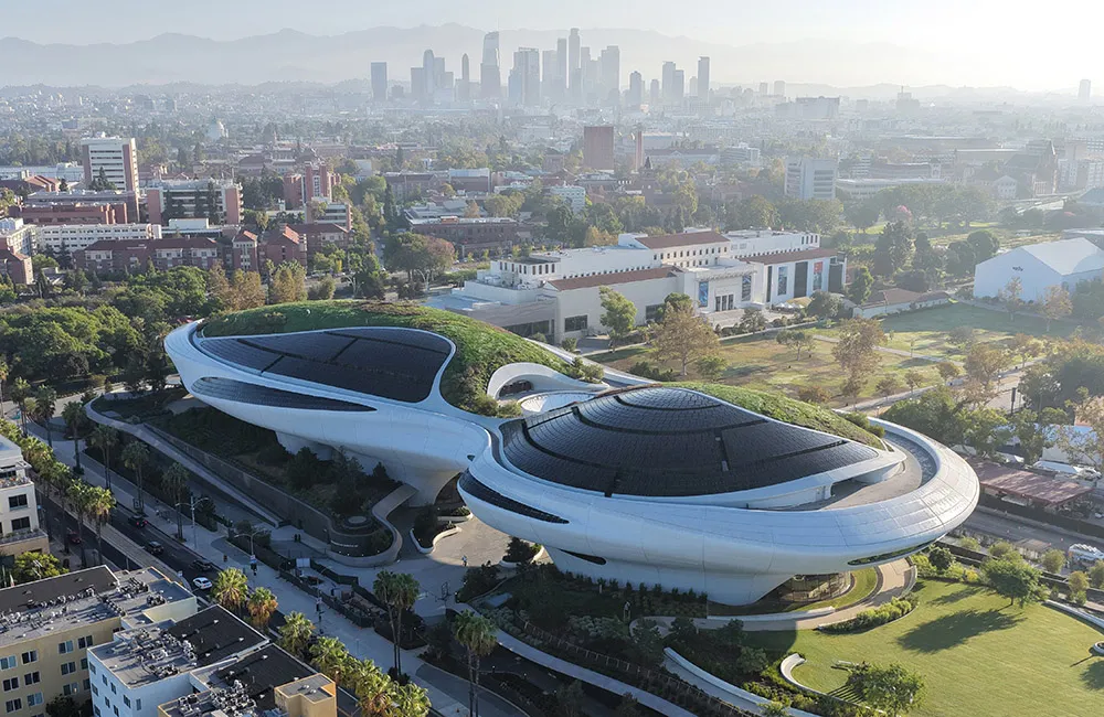 Exterior view of the Lucas Museum of Narrative Art in Los Angeles