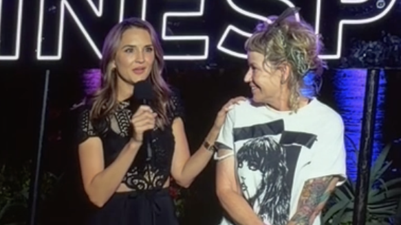 Rachael Leigh Cook and Kay Hanley celebrate at the screening