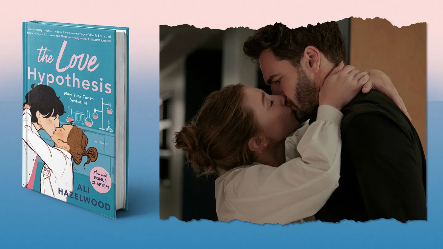 Lili Reinhart and Tom Bateman in a romantic scene from The Love Hypothesis